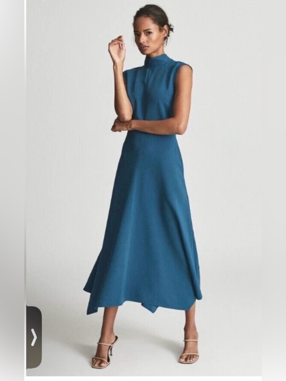 Reiss Livvy Sleeveless Teal Midi Dress with High Neck